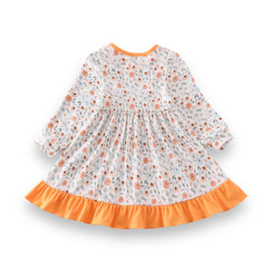 Orange Floral Ruffle Dress