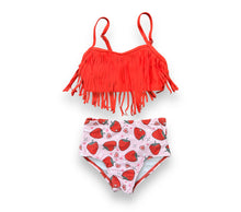 Load image into Gallery viewer, Strawberry Fringe Two-Piece Swim