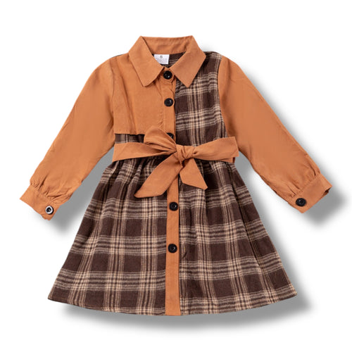 Brown Plaid Tie Dress