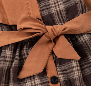 Brown Plaid Tie Dress